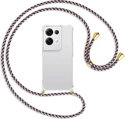 Produktbild von Handykette Backcover-Schutzhülle mit Band (Metall goldfarben) für Oppo Reno8 Pro 5G (6.62'') - blau+beige