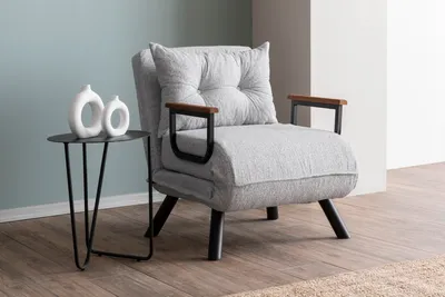 Produktbild von Hanah Home, Sando Single - Teddy Fabric - Grey, 1-Sitzer-Schlafsofa, 100 % METALL, Grau, 175 x 60 cm