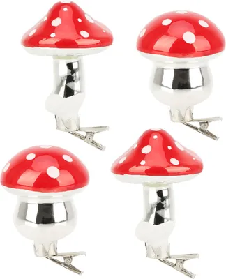 Produktbild von com-four® 4x Deko-Pilze für den Weihnachtsbaum - Christbaumschmuck in Pilz-Form - Fliegenpilz mit Befestigungsclip - Glänzende Fliegenpilze