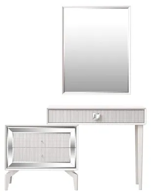Produktbild von Konsoletisch Schminktisch Frisiertisch Kommode Spiegel Set 2tlg Weiß
