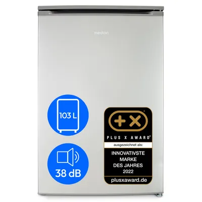 Produktbild von MEDION Gefrierschrank (103L Fassungsvermögen, Less Frost, höhenverstellbare Füße, 84cm hoch, 3 transparente Schubladen, Türanschlag wechselbar, freistehend, MD37777) silber