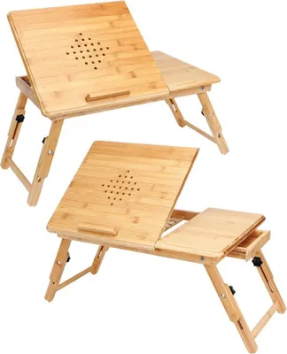 Two identical bamboo laptop tables are shown against a white background.