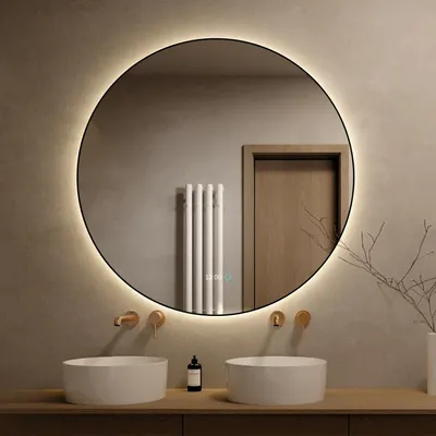 Produktbild von Lumoire® Badspiegel mit beleuchtung – 120 cm Rund – Mit Anti-Beschlag & Digitaluhr – Matt Schwarz