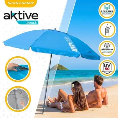 Image de Parasol de plage bleu robuste avec mât inclinable et sac de transport