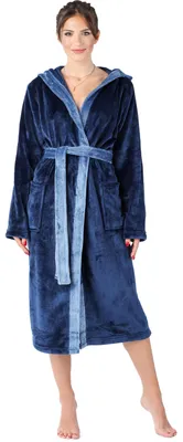 Image de Peignoir long pour femme Bellivalini avec capuche et ceinture BLV50-168 (bleu foncé / bleu, XL)