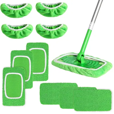 Image de Lot de 10 housses de serpillère, chiffons lavables en tissu pour sols durs et parquets, lingettes de nettoyage pour sols réutilisables en microfibre – 25,5 x 11,5 cm
