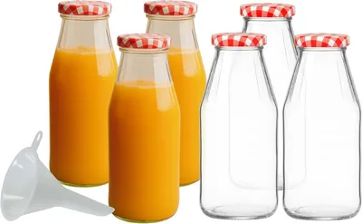 Obrázok produktu pre Sklenená fľaša 500 ml - Súprava 6 kusov - Fľaša so skrutkovacím uzáverom vrátane lievika