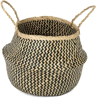 Produktbild von Aufbewahrungskorb mit Griff – Seegras – rund 35 cm – natur/schwarz