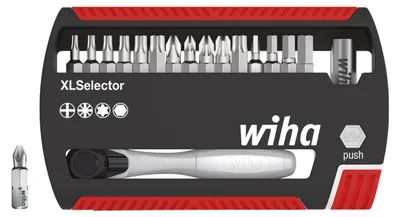 Produktbild von Wiha Bit Set XLSelector Standard 25 mm gemischt 16-teiliges Set mit Bitratsche 1/4 zoll C6,3