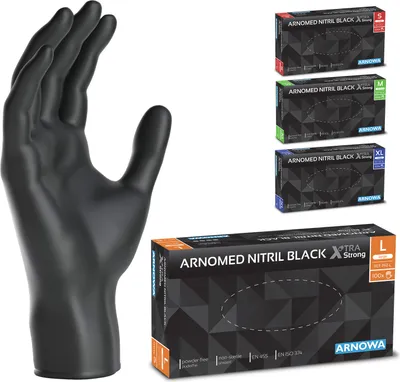 Produktbild von ARNOMED Nitril Handschuhe in Schwarz, Größe L, extra stark | Box (100 Stück)