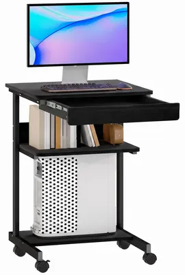 Produktbild von Roll-Schreibtisch mit Schublade und Regalen, 4 R?der, kompakt, Metall fš¹r Wohnbereich und Zuhause