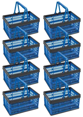 Produktbild von Novaliv Klappbox Blau 8er Set - 16L Faltkorb mit Henkeln - Vielseitiger Einkaufskorb - Praktische Aufbewahrungsbox