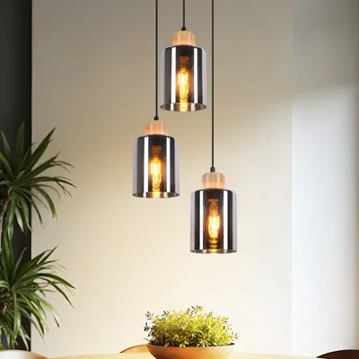 Produktbild von ZMH Pendelleuchte Holz Hängelampe Vintage E27 hängend Esszimmerlampe Hängeleuchte Höhenverstellbar aus Glas Pendellampe Ohne Leuhctmittel