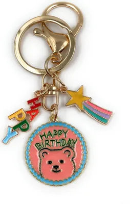 Immagine prodotto di Onwomania - Happy Birthday Bear Rainbow - Portachiavi in metallo, ideale come regalo, ad esempio per il vostro migliore amico, la mamma - Per uomini, donne e bambini