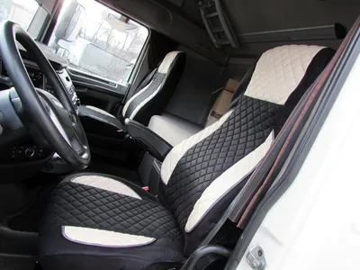 Productafbeelding van Stoelhoezen voor vrachtwagens voor DAF XG XF CF 106 EURO 6 met 1 pneumatische zitting, velours en beige eco-leer