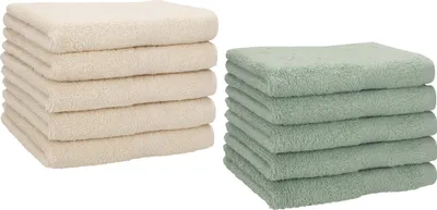 Produktbild von Betz 10 Stück Gästetücher 30x50 cm PREMIUM 100% Baumwolle Set  Farbe: sand und heugrün