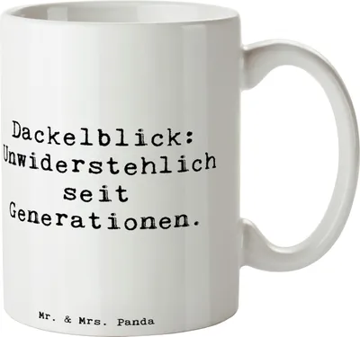 Produktbild von Mr. & Mrs. Panda Tasse Spruch Kurzhaardackel Dackelblick - Weiß - Geschenk, Trinkbecher, treue Begleiter, Herzen erobern, Hunderasse, Hunderassen Beschreibung, agile
