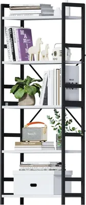 Image de Exabang Bibliothèque à 5 niveaux, étagère sur pied en bois blanc-noir