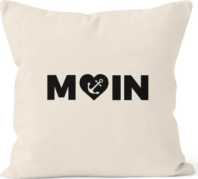 Produktbild von Kissenbezug Moin Love Herz Anker Kissenhülle Dekokissen 40x40 Baumwolle MoonWorks® natur unisize