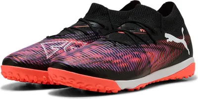 Image de Chaussures de football Puma Future 8 Match TT unisexe noir, blanc et rouge fluo, taille 46