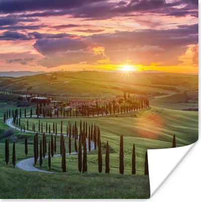 Produktbild von MuchoWow® Poster Italien - Sonnenuntergang - Toskana 50x50 cm - Wohnzimmerdekoration