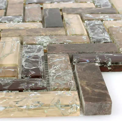 Produktbild von Glas Naturstein Wand Mosaikfliesen Malawi Dark Emperador Fischgrät