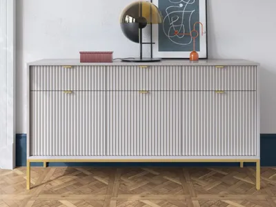 Produktbild von GrainGold Kommode Amber - Kommode mit Schubladen und  Türen - Sideboard, TV-Kommode - Kommode Grau mit Golden Beinen