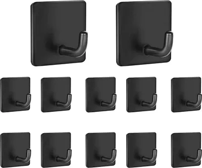 Produktbild von Haken Selbstklebend Handtuchhaken 12 Stück Edelstahl klebehaken Wall Hooks Handtuchhalter Küchenhaken Kleiderhaken Türhaken ， Ideal für Bad Toilette Küche Büro, Schwarz