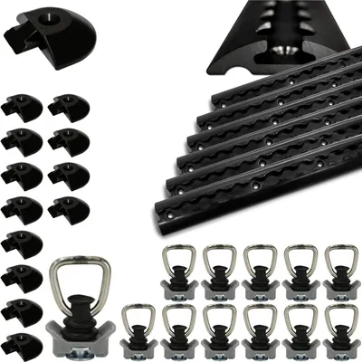 Produktbild von 6x halbrunde Airlineschiene Alu 2 m - schwarz pulverbeschichtet mit 12 Zurrösen & 12 Endkappen