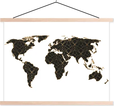 Produktbild von MuchoWow® Textilposter Weltkarte - Linien - Gold 40x30 cm mit holzfarbenen Rahmen - Bilder