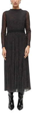 Produktbild von s.Oliver Damen Maxi-Kleid – Slim Fit, Leo-Print, Plissee, Langarm
