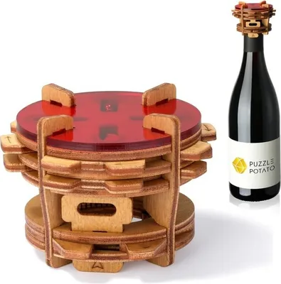 Image de Topsy-Turvy - Casse-tête bouteille de vin, Casse-tête pomme de terre, en bois