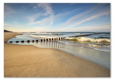 Imagen del producto de Tulup® Glas-Bild - 100 x 70 - Cuadro de vidrio para pared - Arte para pared - Cuadro con fondo de vidrio de seguridad templado - Paisajes - Playa del Mar Báltico - Azul