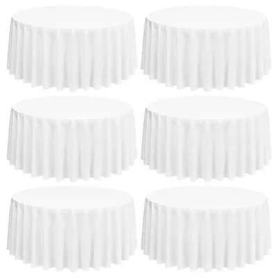 Produktbild von Runde Tischdecken 6er Set 305 cm Weiß Polyester Waschbar & Wiederverwendbar