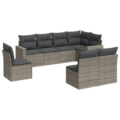 Produktbild von vidaXL 8-tlg. Garten-Sofagarnitur mit Kissen Grau Poly Rattan