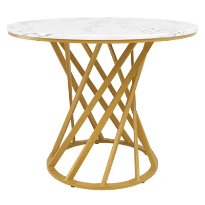 Produktbild von Flieks Rundtisch Esstisch, Küchentisch mit marmorierte Tischplatte und goldenen Metallbeinen, 80x80x76 cm