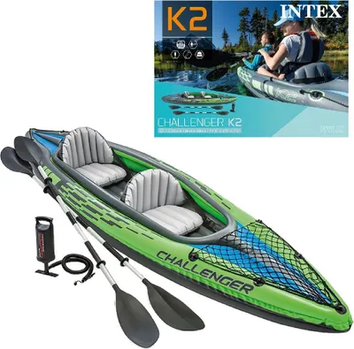 Image de Intex Bateau gonflable Bateau de pêche Kayak Challenger K2, Set incl. pagaie alu et pompe, 351 x 76 x 38cm, 2 personnes, 68306