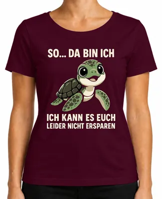 Productafbeelding van Helaas, ik kan hier niet aan ontsnappen. Schildpad, schattig cadeau, dames T-shirt, bordeauxrood, maat M