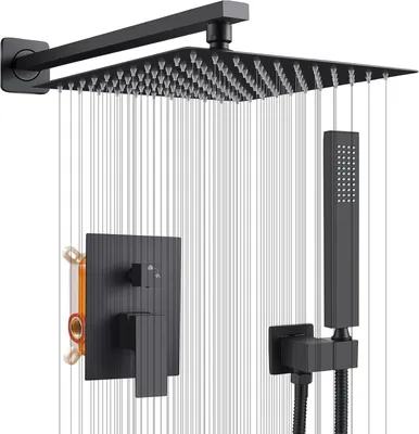 Immagine prodotto di Set di rubinetteria per doccia da incasso - Sistema doccia da incasso - Set doccia - Set doccia a pioggia - Set di rubinetti per doccia - Nero opaco