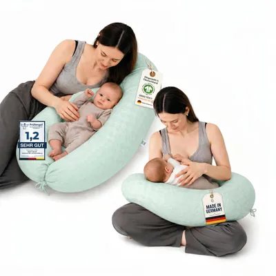 Produktbild von Minky Mooh® Stillkissen XXL 190x30 cm Baumwolle mit Kapok-Füllung – Schwangerschafts- & Seitenschläferkissen – Mint, Gestrickt