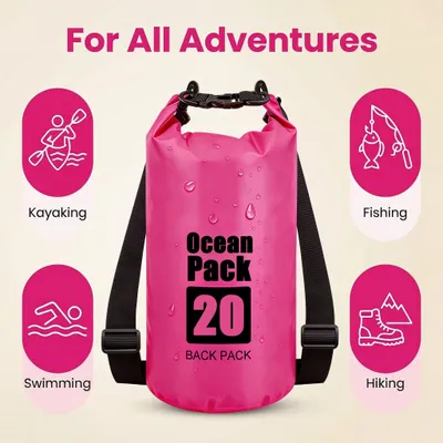 Imagen del producto de Bolsa seca impermeable de 5 litros, con correa de hombro ajustable, ideal para kayak y playa