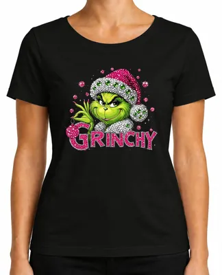 Produktbild von Grinchy Grinch Bling Glitzer Strass Lustig Ugly Christmas Sweater Damen T-Shirt, Schwarz, L