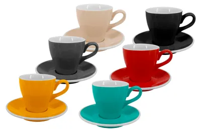 Immagine prodotto di Set da 6 pezzi - Tazza Lungo con piattino Milano, 150 ml, mix di colori