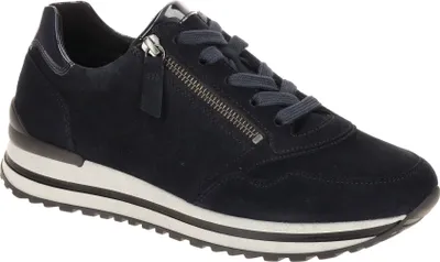 A single navy blue sneaker is shown from the side against a white background.