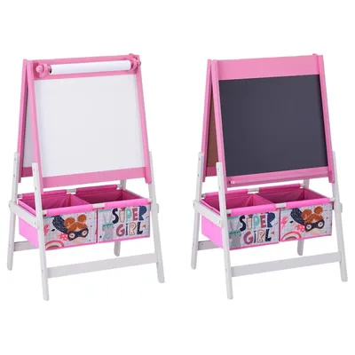 Zdjęcie produktu dla Tablica dla dzieci "Super Girl" od Ginger Home - tablica 3 w 1 z tablicą do pisania kredą, tablicą i rolką papieru