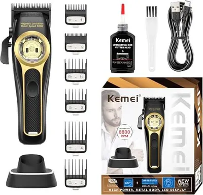 Produktbild von Kemei 2373 Professionelles Haar Clipper Men, Kabel-/drahtloses Schneidkit, Bart Trimmer, 8800 U/min Barber Clippers Magnetic Hover Motor