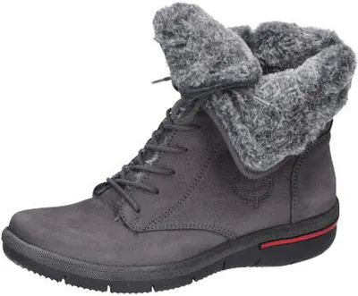 A single gray boot with fur lining is shown against a white background.
