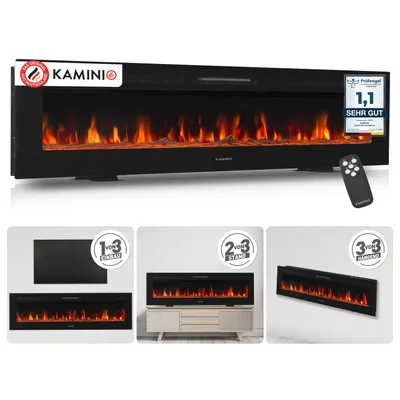 Zdjęcie produktu dla KAMINIO Kominek elektryczny MARLON – elektryczny kominek 3 w 1 z ogrzewaniem, efektem płomienia 3D, 12 kolorami płomienia, pilotem – 70 cali