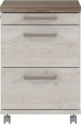 Produktbild von Rollcontainer >DURO< 3 Schübe, Pinie Weiss / Eiche Antik - 42,3x61,4x53cm (BxHxT)
