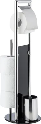 Produktbild von WENKO WC-Garnitur Ravina Edelstahl glänzend / Glas schwarz, mit Toilettenbürste